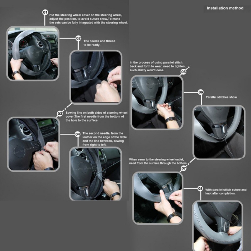 DIY Anti Slip Leather Car Steering Wheel Cover Universal Leather Car Steering  Wheel Stitch on Wrap Cover, with Thread and Needle