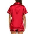 thumbnail image 3 of Silk Sets for Women Short Sleeve Loungewear Soft Button Down Loungewear 2 Piece Satin Shorts Set Red XL, 3 of 4