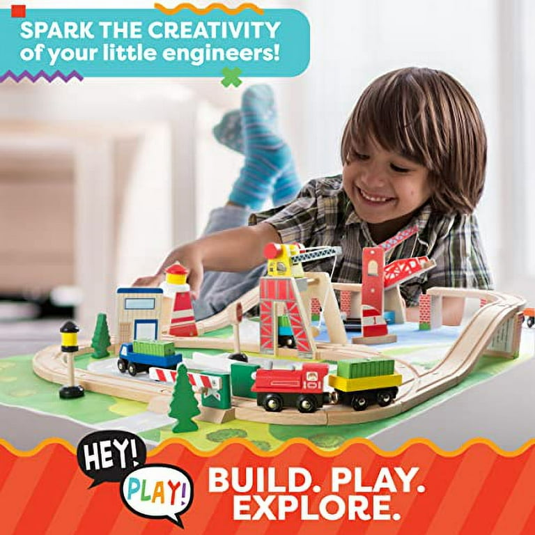 Hey Play Toddler Activity Wooden Train Set Table for Kids Walmart