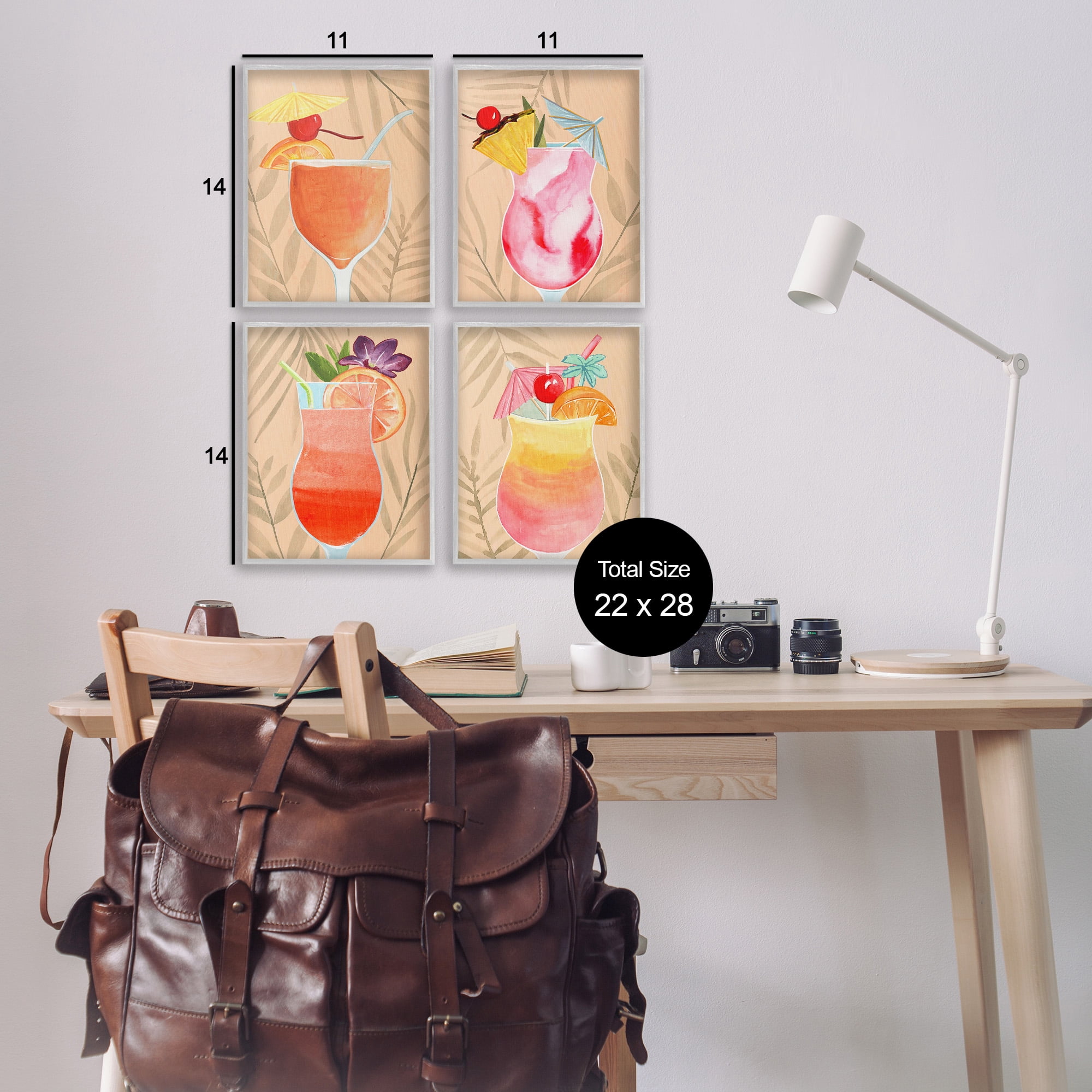 Stupell Industries Tropical Fruit Cocktails Food & Beverage Painting Gray Framed Art Print Wall Art, 11 x 14, Set of 4