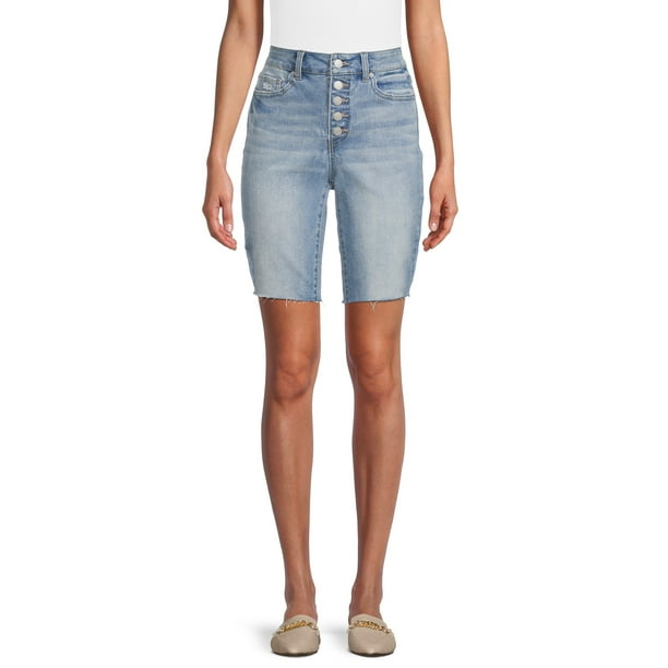 Time and Tru Women's High Rise Button Fly Denim Bermuda Short