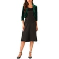 thumbnail image 2 of INSPIRE CHIC 3/4 Sleeve Velvet Shrug for Women's Open Front Bolero Cropped Cardigan Top M Dark Green, 2 of 5
