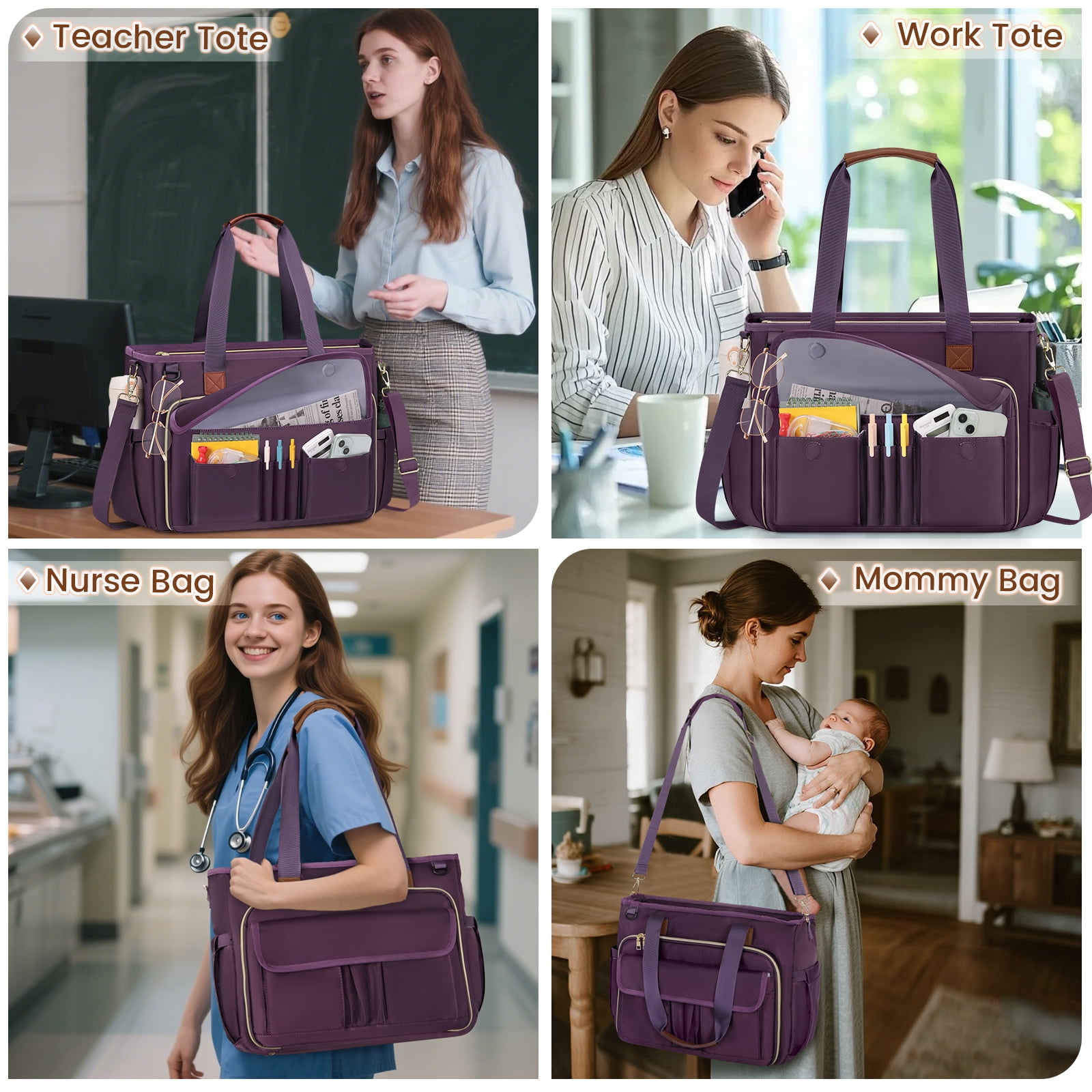 RAINSMORE Teacher Tote Bag 15.6 inch Laptop Bag for Women Work Bags Nurse Bag Lightweight Laptop Tote Computer Briefcase