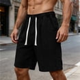 thumbnail image 5 of Vhkiploz Summer Denim Bermuda Shorts for Men's Drawstring Beachwear Board Shorts Solid Color Daily Wide Leg Running Shorts with Side Pockets, 5 of 7