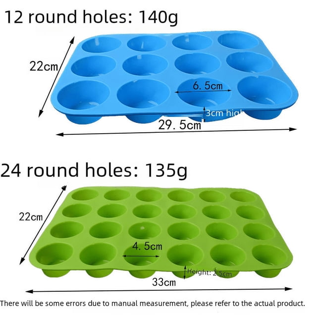Molde de silicona redondo integrado de 24 orificios y 12 rejillas, molde para galletas, pudín, gelatina, molde para hornear pasteles