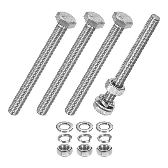 Uxcell 4-Pack Hex Head Screw Bolt with Nuts Flat & Lock Washers M6x60mm