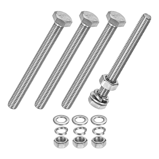 Uxcell Lot de 4 Vis Hexagonale avec Écrous Rondelles Plates & Verrouillables M6x60mm
