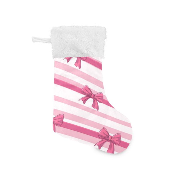 Hot Pink Bows Horizontal Stripes Christmas Stockings Large Capacity 18 inch Gift Bag with Hook Xmas Holiday Decor 1 Pack