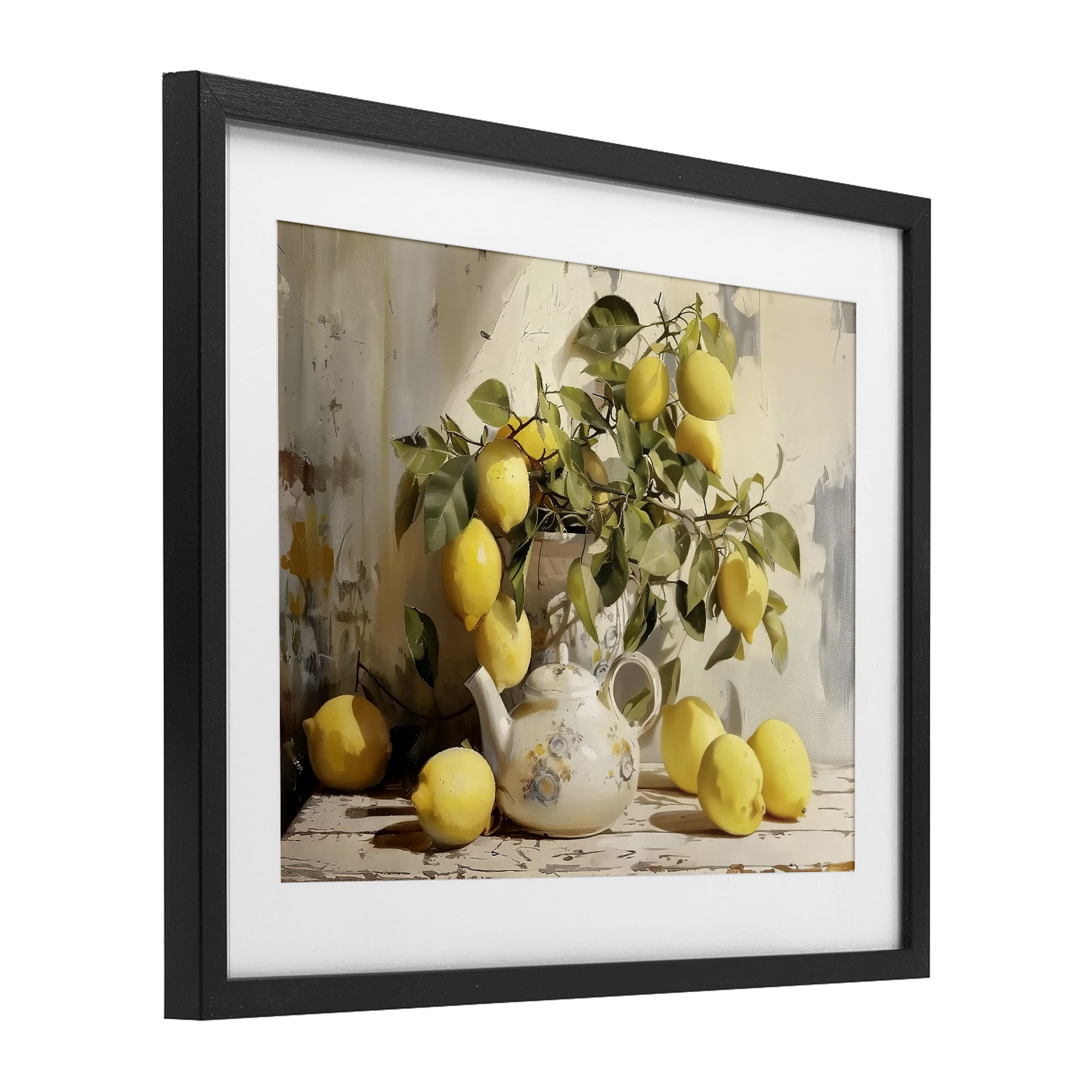Stupell Industries Lemon Still Life with Teapot Black Framed Print Under Glass, design by LSR Design Studio