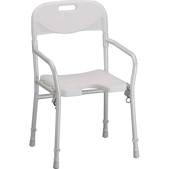 NOVA Medical Products Foldable Bath and Shower Chair with Arms and Back, U Shaped Front Design for Hygienic Cleaning, Seat Height Adjustable, Travel Folding Bath Seat Chair, White, Standard