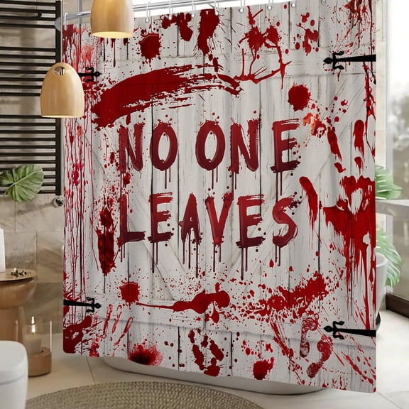 Bloody Horror Shower Curtain No One Leaves Halloween Bathroom Decor with 12 Hooks Waterproof Fabric 71x71 inches