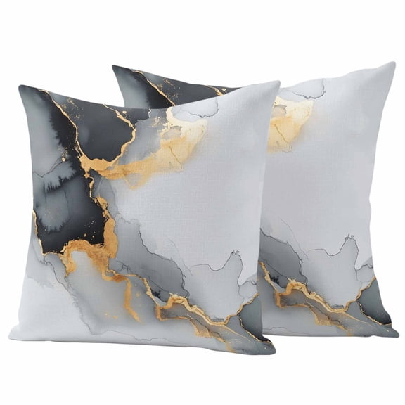 Grey White Marble Outdoor Pillow Covers 18"x18" Set of 2, Waterproof Throw Pillow Covers for Patio Furniture, Ink Painting Modern Abstract Decorative Cushion Pillowcases for Garden Porch Couch Sofa