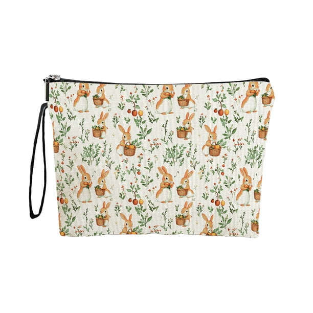 Pequeña Bolsa de Maquillaje para Bolsa Bolsa de Almacenamiento Impresa Multifuncional de Doble Cara 25 × 17 × 6 cm Bolsa de aseo de Conejo de Pascua Bolsa de Moneda Adecuada para Regalos de Pascua