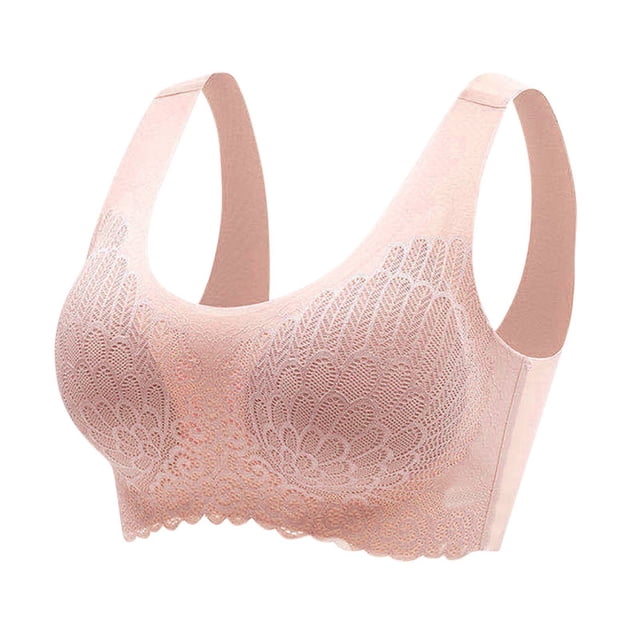 Gibobby Ropa interior sin anillo de para mujer, sujetador para dormir, ropa interior de, trasera con corazón sin rastro Sujetadores para mujer(Rosa,4XL)