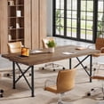 thumbnail image 5 of Finmind Solid Wood Executive Desk, 63 inch Industrial Home Office Desk with Sturdy X-Shaped Metal Legs, Brown and Black, 5 of 10