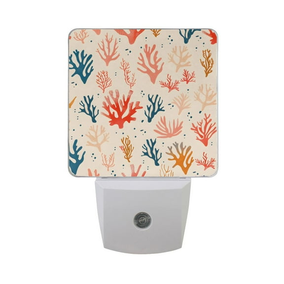 Colorful Sea Corals Night Light 2 Pack LED Nightlight Plug into Wall Dusk to Dawn Sensor Soft White