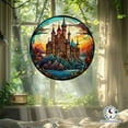thumbnail image 3 of Fantasy Castle Stained Glass, Colorful Sunset Window Art, Magical Gift for Fantasy Lovers, Stained Glass Window Hanging, Castle Decor Home 4303520229, 3 of 4