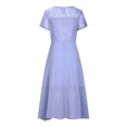 thumbnail image 4 of Bigersell Floral Dress Women Solid Short Sleeve Round Neck Lace Chiffon Mesh Waist Party Dresses Long Dress Women's Plus Ball Gown Dresses, Style 33121, Purple M, 4 of 6