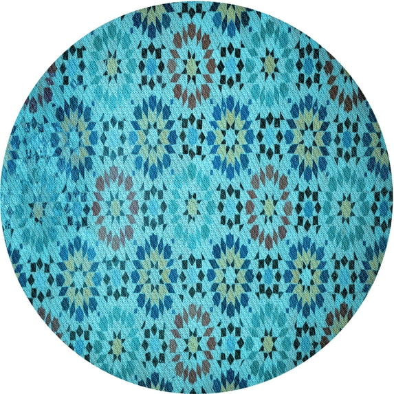 Ahgly Company Machine Washable Indoor Round Transitional Teal Green Area Rugs, 5' Round