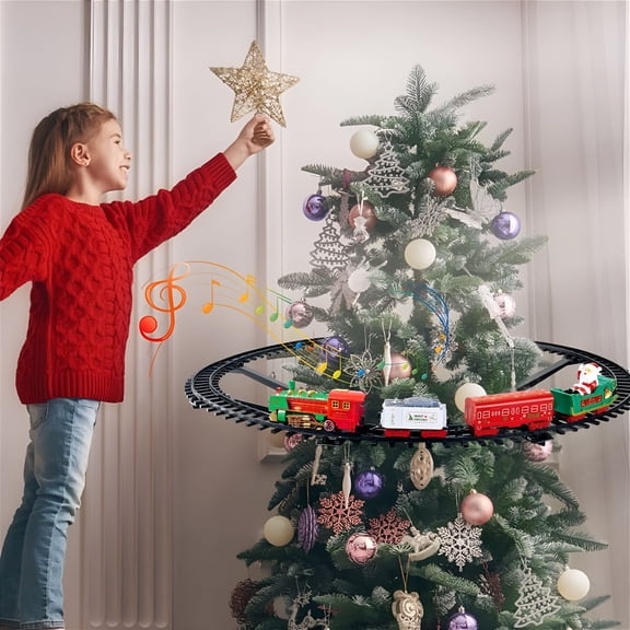 BESTSKY Train Set,Train Set to Hang Around  Tree,Trains with Lights and Sounds