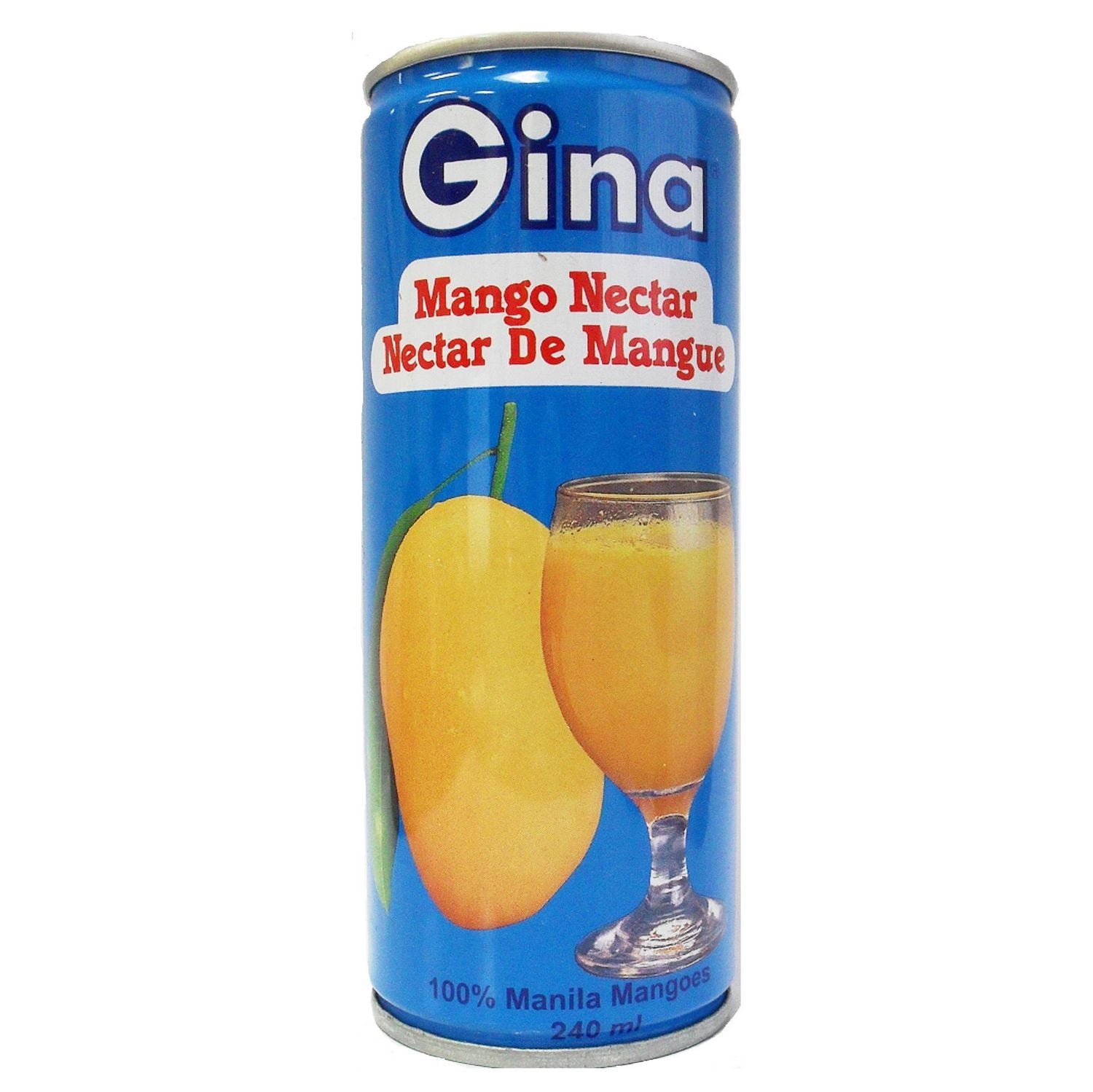 Gina Mango Nectar 240 ml par canette, jus de mangue, véritable purée de mangue 240 ml