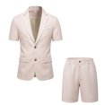 thumbnail image 5 of JFOPQVSM Men's Suit Set 2 Piece Short Sleeve Jacket and Shorts Thin Lightweight Leisure Suit Loose Short Trousers Elastic Waist Casual Summer Suit Streetwear, 5 of 7