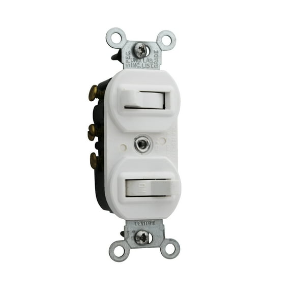 Leviton 5241-W 15 Amp, 120/277 Volt, Duplex Style Single-Pole/3-Way Ac Combination Switch, Commercial Grade, White
