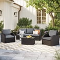 thumbnail image 1 of CorLiving Brisbane 6 Piece Resin Wicker and Steel Outdoor Conversation Set with 2 Chairs, Sofa, and Glass Top Coffee Table, Charcoal Grey/Light Grey, 1 of 13