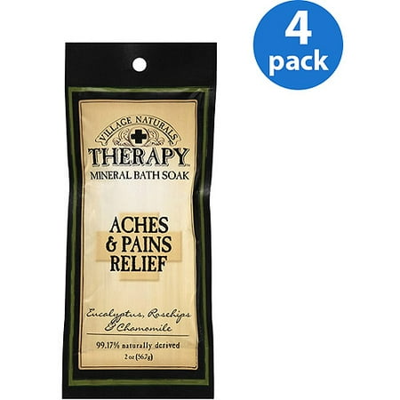 Flu Mineral Bath Salt - (4 Pack) Village Naturals Therapy, Aches & Pains Muscle Relief Mineral Bath Soak, 2 Oz