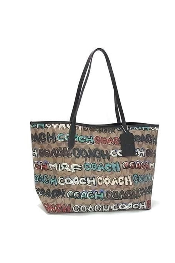 Pre-Owned COACH Tote Bag, Mint & Surf Collaboration, CM093, Brown x Multicolor Leather, Women's
