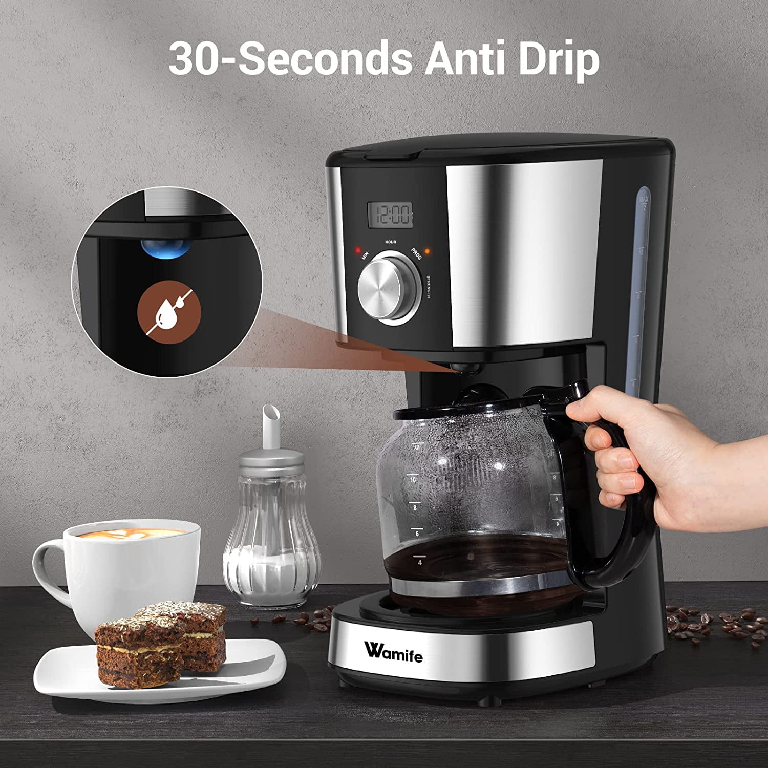 Wamife,12-Cup Programmable Coffee Maker, Wamife Drip Coffee Machine Coffee  Brewer with Timer 