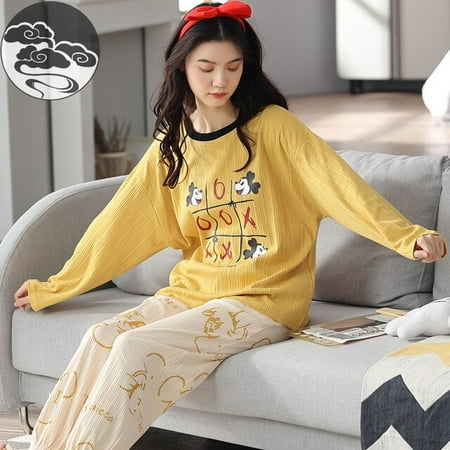 

QWZNDZGR Spring Autumn Elegant Women s Sleep Pajama Long Sleeved Woman Pajama Sets Cartoon Pyjamas Cotton Sleepwear M-2XL Lounge Fashion