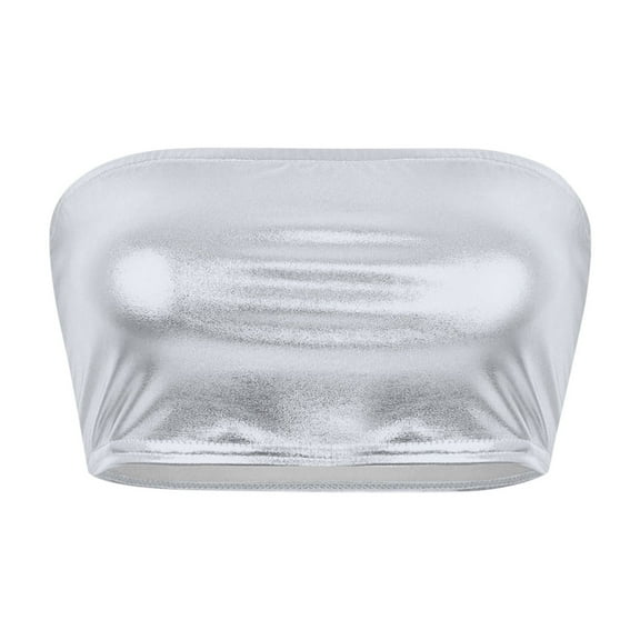 Tank Tops for Women,Tube Performance Solid Color Bandeau Wrap Chest Nightclub Show Wear,Camisole Tops for Women,Silver,L