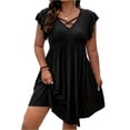 thumbnail image 2 of longantii Plus Size Dresses for Women Casual Empire Waist A-Line Sundress Modern Fit V Neck Boho Dress Smocked Eyelet Holiday Mini Dress Black XL, 2 of 4