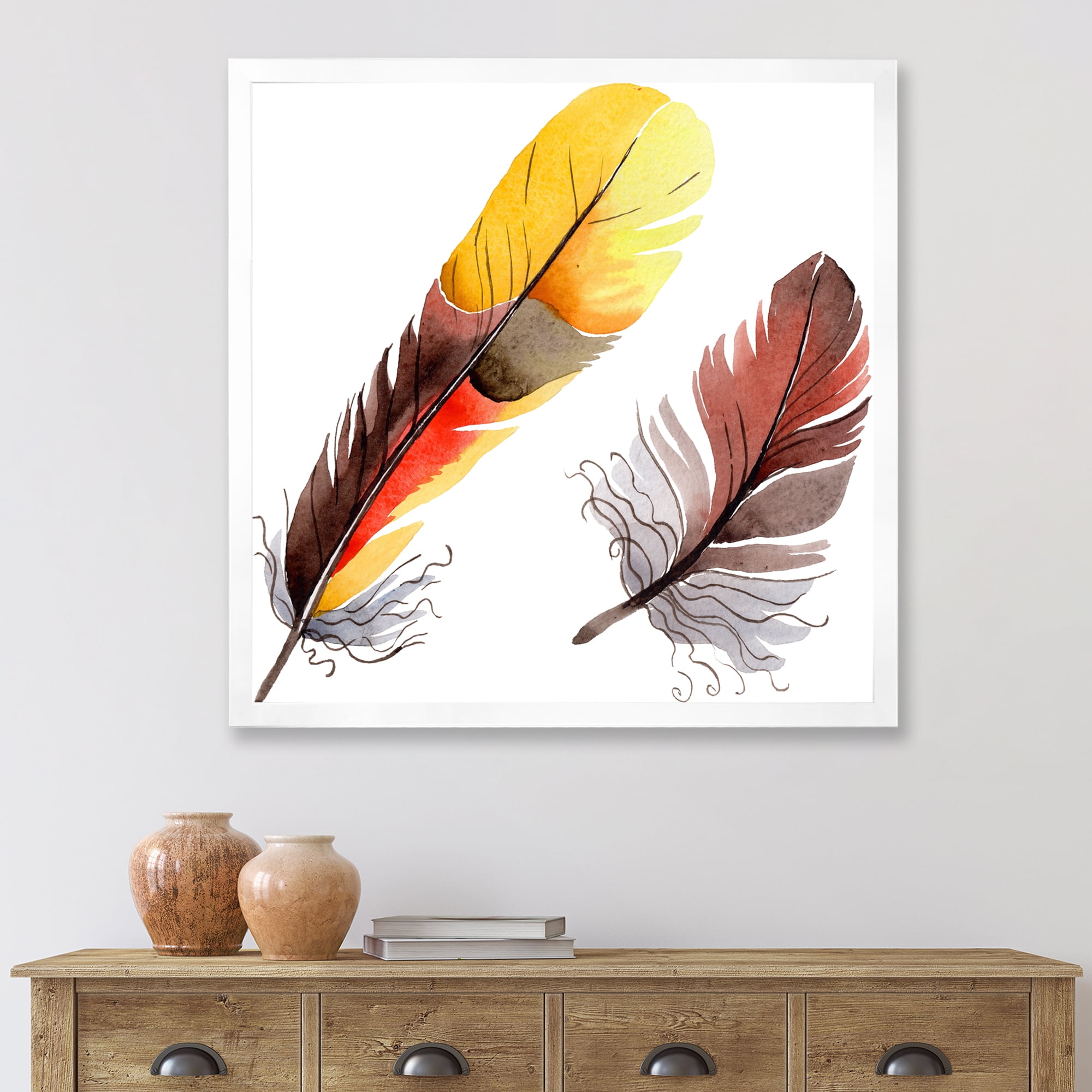 Designart 'Colourful Boho Art Feathers IV' Bohemian & Eclectic Framed Art Print