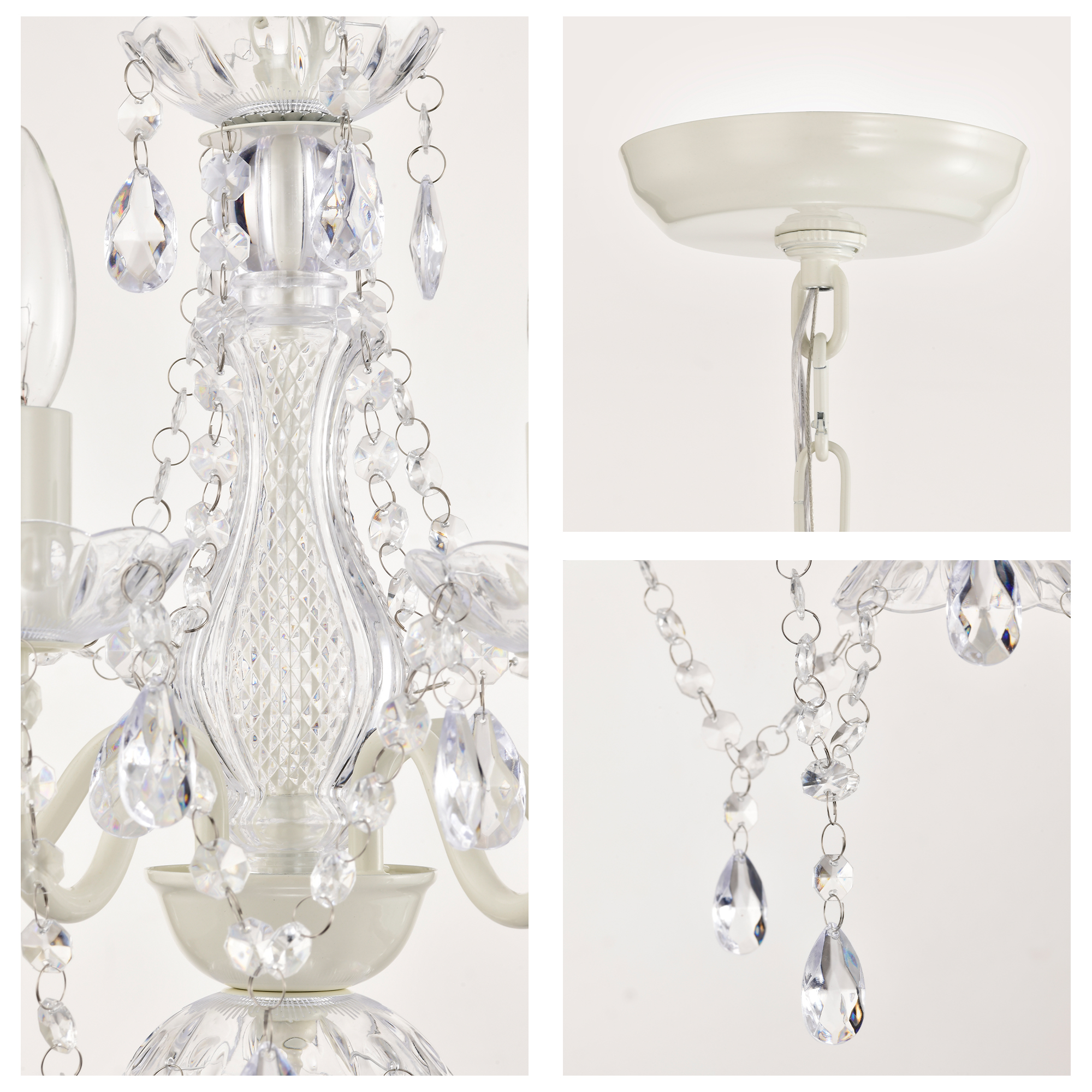 Small Crystal Chandelier Ceiling Lights White Fixture 4-Light For Dining Room Bedroom