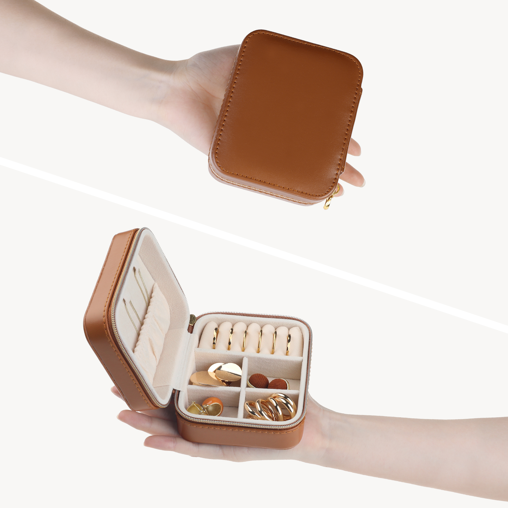 Unique Bargains Jewelry Box Small Portable PU Leather Jewelry Organizer Case Storage Brown