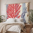thumbnail image 3 of Ocean Red Coral Tapestry for Bedroom Wall Hanging Tapestry, Vintage Coastal Floral Stripe Seahorse Ceiling Backdrop Tapestries Poster Blanket Wall Decor for Teens Room Living Room Dorm 55" x 73", 3 of 8