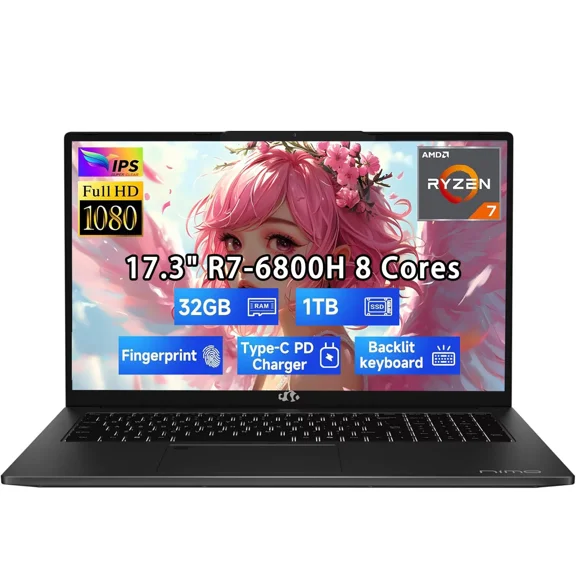 17.3" IPS FHD-Gaming Laptop Computer , AMD Ryzen 7 6800H 32GB DDR5 RAM 1TB SSD (Beat i7-12700H Up to 4.7GHz) AMD Radeon 680M GPU-Computer with 100W Type-C Backlit Keyboard Fingerprint