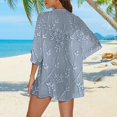 thumbnail image 5 of LEKODE Women Open Front Chiffon Kimono Cardigan, Mid Length Loose Outerwear with 3/4 Flare Bell Sleeve and 3D Floral Embroidery, Lightweight Cover Up for Beach Swim Vacation Light Blue XL, 5 of 5