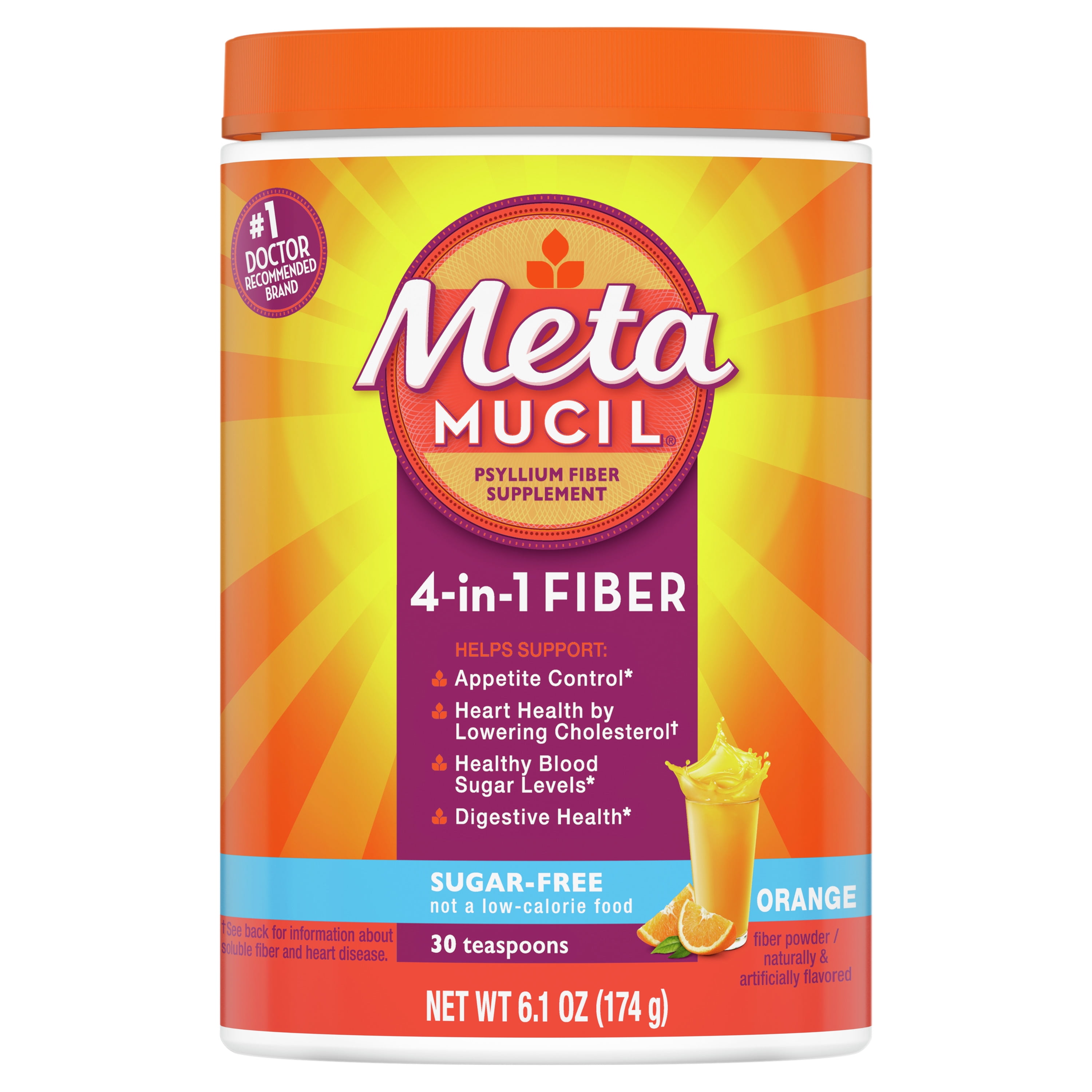 Metamucil Psyllium Sugar Free Fiber Supplement Powder Orange 30 Tsp Walmart Com Walmart Com