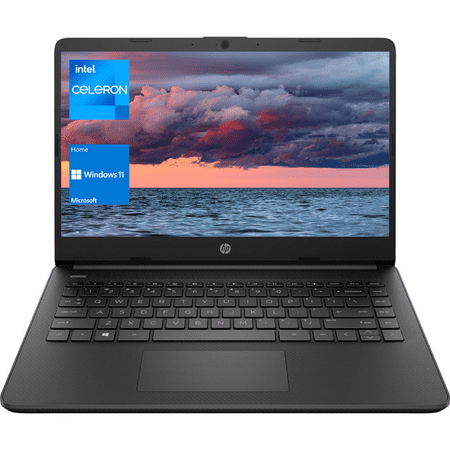 HP Essential Laptop, 14" HD Display, Intel Celeron N4120, 4GB RAM, 64GB eMMC, Webcam, Type-C, SD Card Reader, HDMI, Wi-Fi, Windows 11 Home, Black