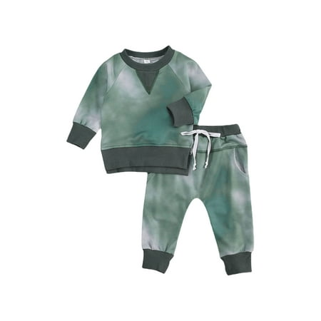 

IZhansean Todder Baby Boy Girl Boy Fall Winter Clothes Tie Dye Sweatshirt Hoodie Top Drawstring Pants Outfits Green 12-18 Months