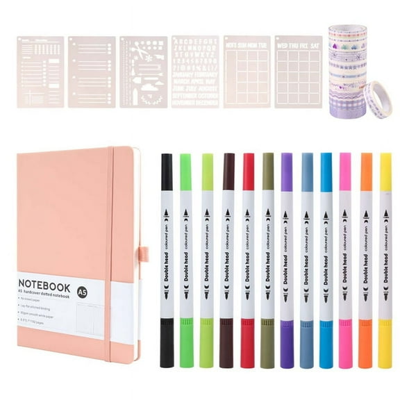 Dotted Journal Kit,A5 Hardcover Dotted Journal Notebook Numbered Pages,Dotted Journaling Kit for Beginner Pink