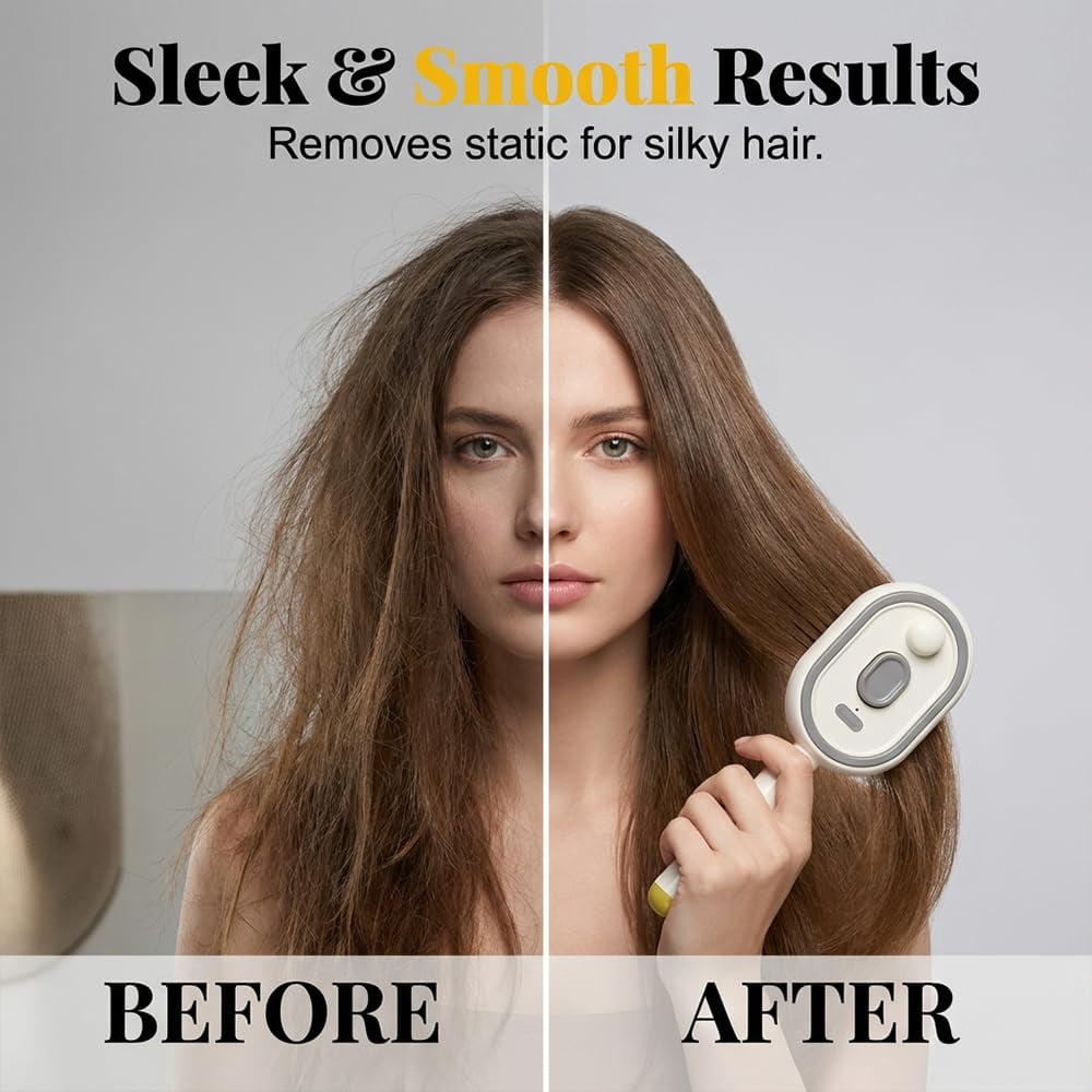 Wet Electric Hairbrush with Water Spray for Women, Rechargeable Red Light Air Cushion Mister Steam Brush for Damp Hair Spa Styling Detangling Cleaning Grooming
