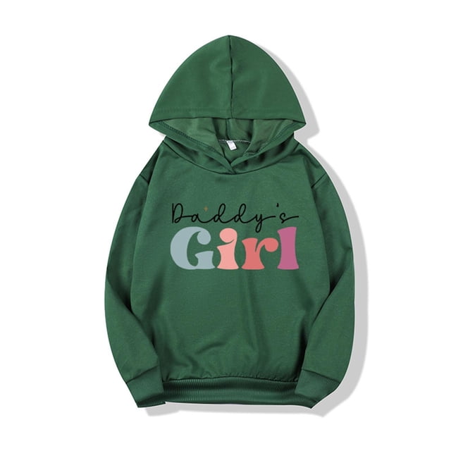 Milgrthf Chandails à Capuchon pour Filles Manches Longues Imprimé de Lettres Chandails à Capuche Doux en Coton Chandails à Enfiler Hauts Vert Armée 8 Ans