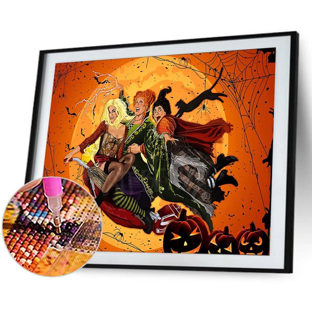 Cuadros Decorativos Kits de pintura de diamantes DIY de brujas locas, taladro redondo completo, decoración de pared para el hogar Ehuebsd embutido en tela