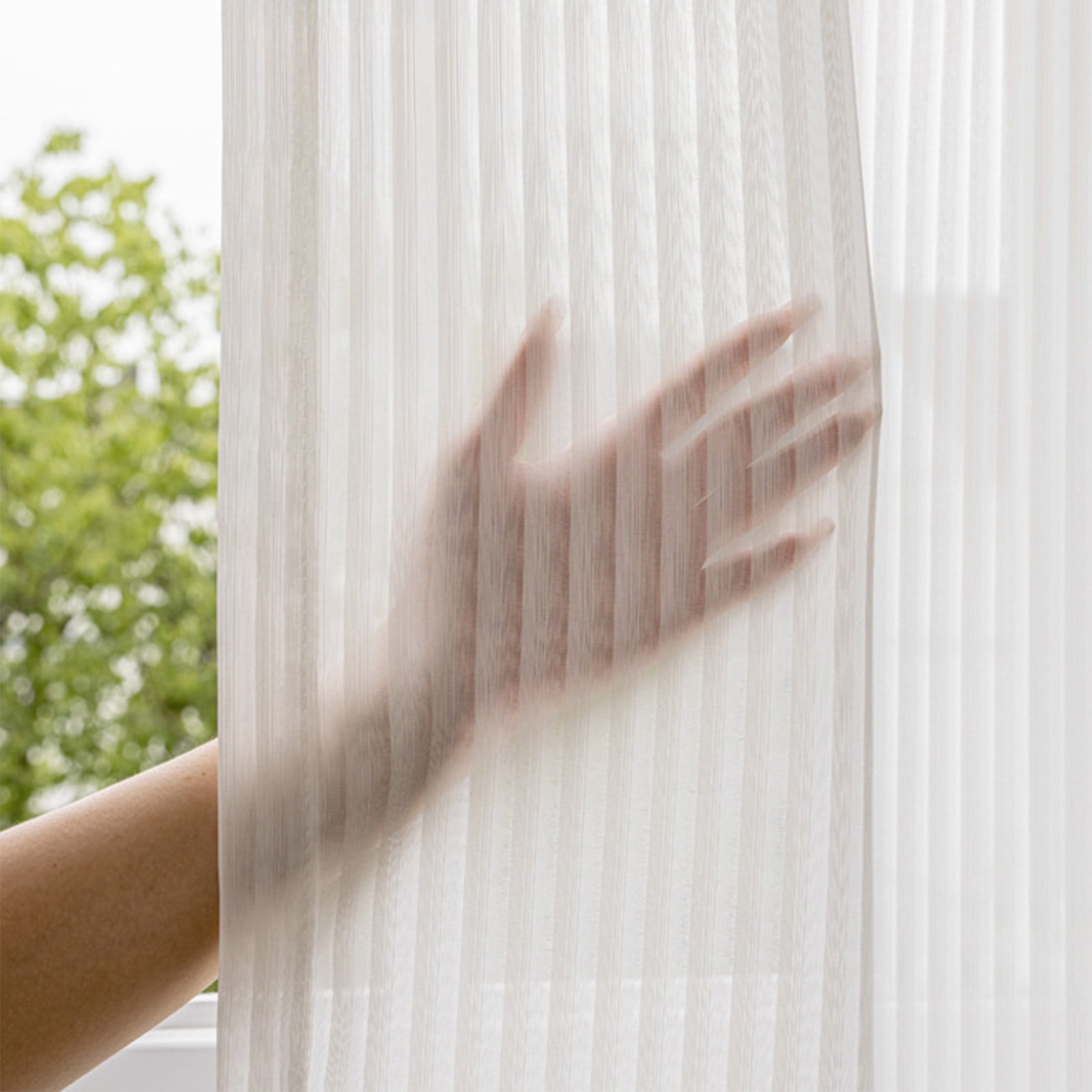 JVBTVB No Drill Adhesive Polyester Blinds - Sheer Window Curtains for Bedroom & Balcony, Semi-Transparent Light Filtering, Pleated Texture (39x47/39x59/39x71 inch, White)