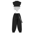 thumbnail image 4 of Sholeno Kids Hip Hop Clothes Girls Dance Outfits Crop Top T-Shirt with Jogger Pants Set Jazz Street Black 150, 4 of 7