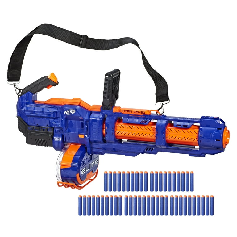 Nerf Elite Titan CS-50 Toy Blaster Fully Motorized 50 Dart Drum 50 Official  Elite Dart Spinning Barrel, For Teens and Adults 